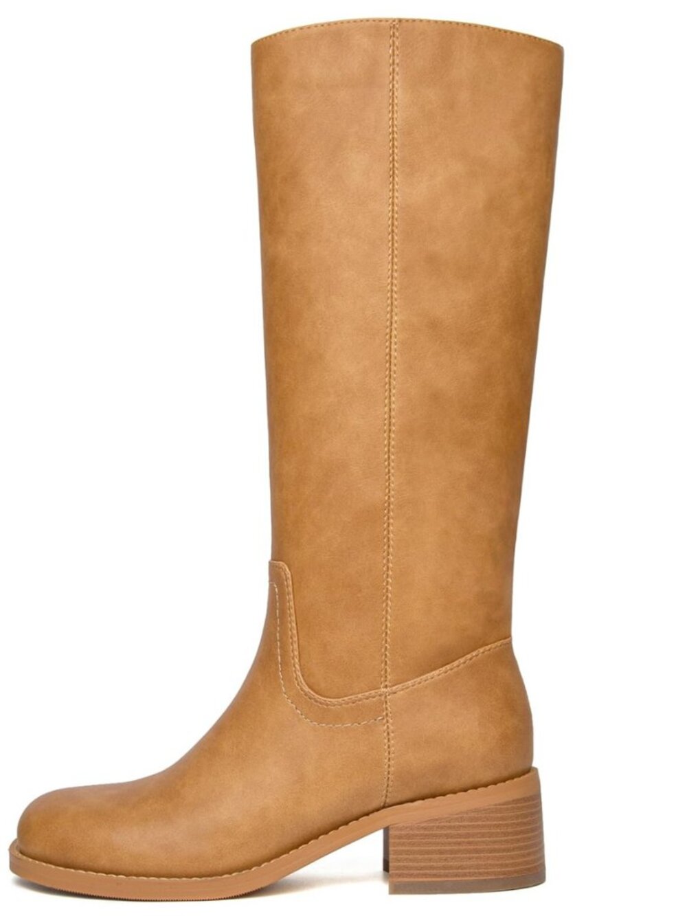 Knee High Boots Women Square Toe Chunky Block Heel Banana Campus Boot Wide Calf
